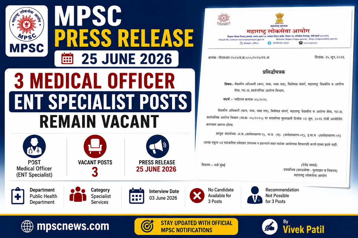MPSC Press Release 25 June 2026 Medical Officer ENT Specialist Cadre Maharashtra Medical and Health Services