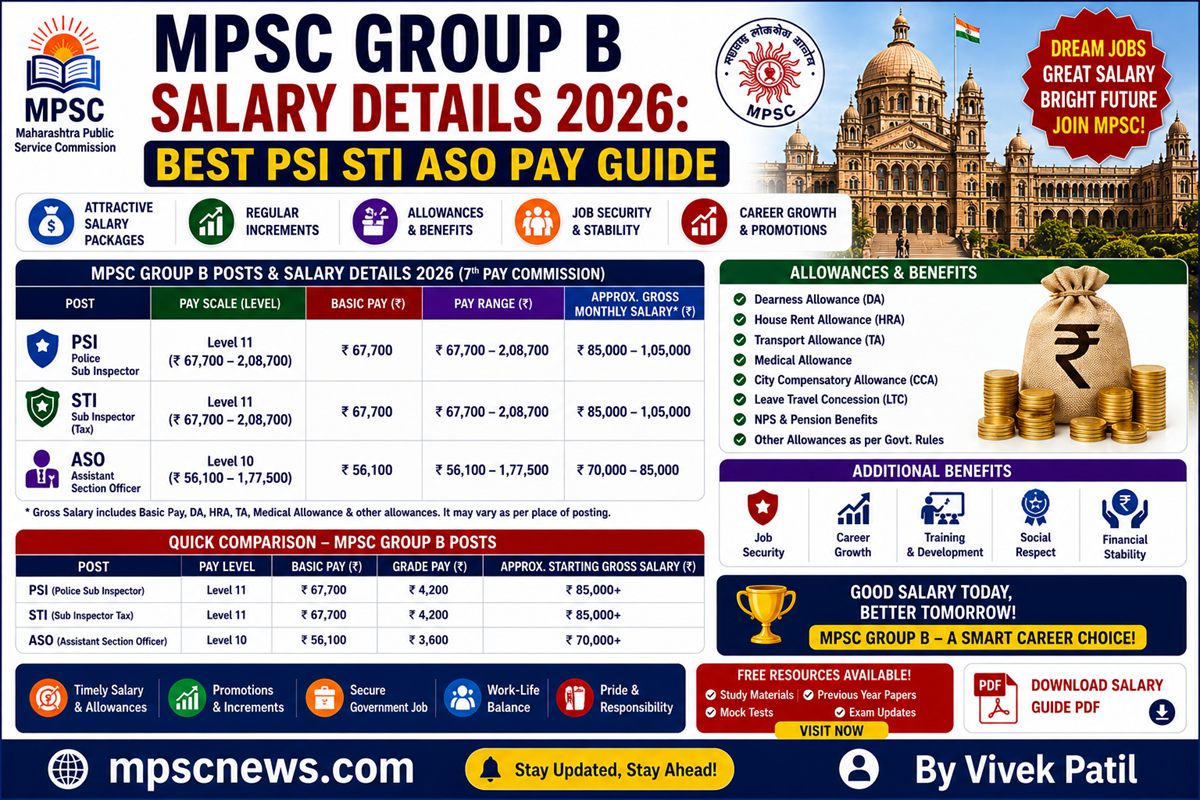 MPSC Group B Salary Details 2026 PSI STI ASO pay scales