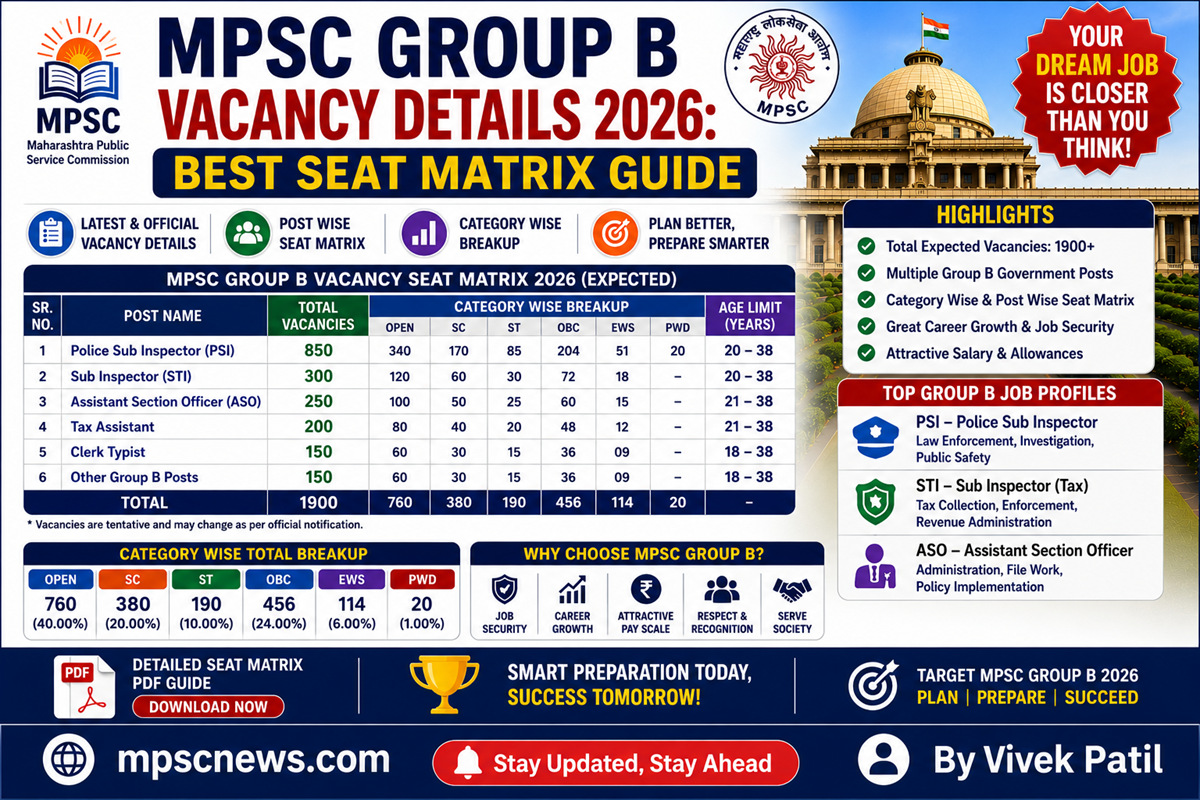 MPSC Group B Vacancy Details 2026 PSI STI ASO vacancies