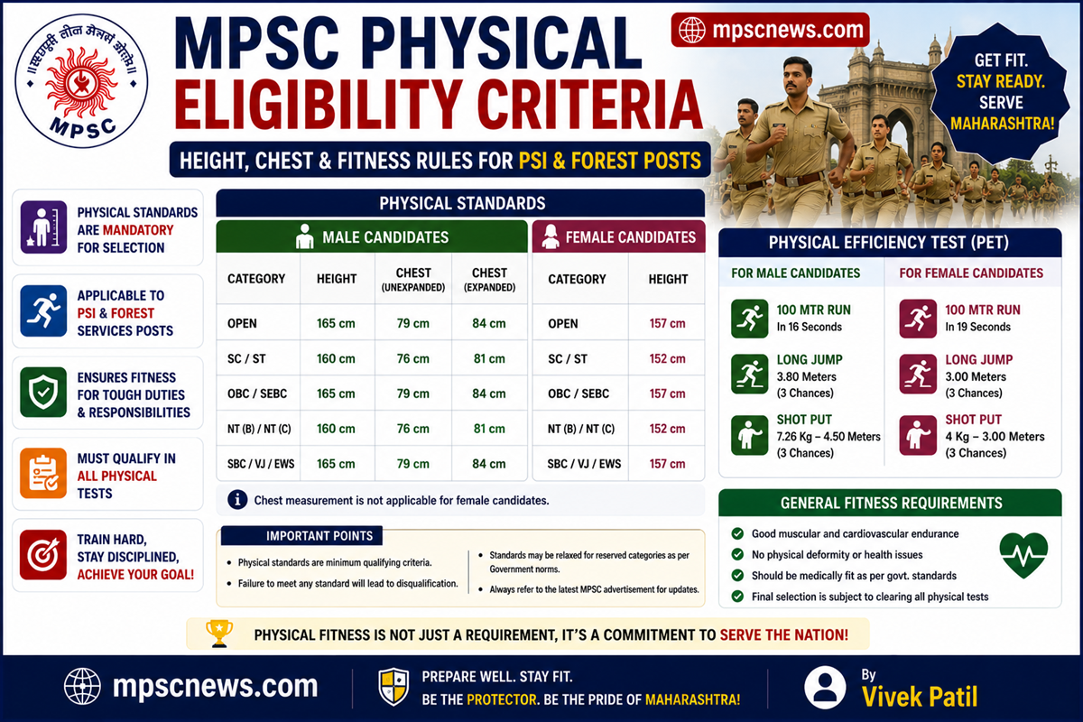 MPSC physical eligibility criteria PSI height chest and fitness standards