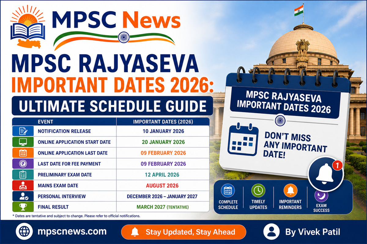 MPSC Rajyaseva Important Dates 2026 application and exam schedule