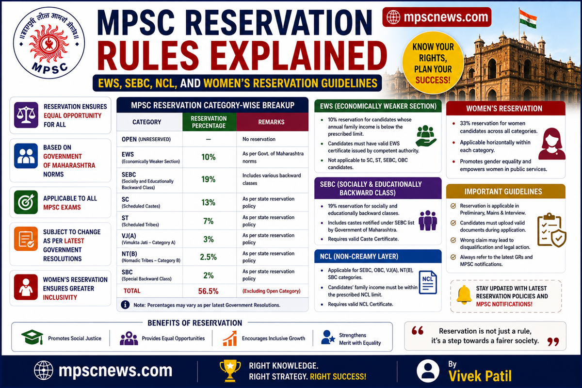 MPSC reservation rules EWS NCL SEBC and women reservation guidelines